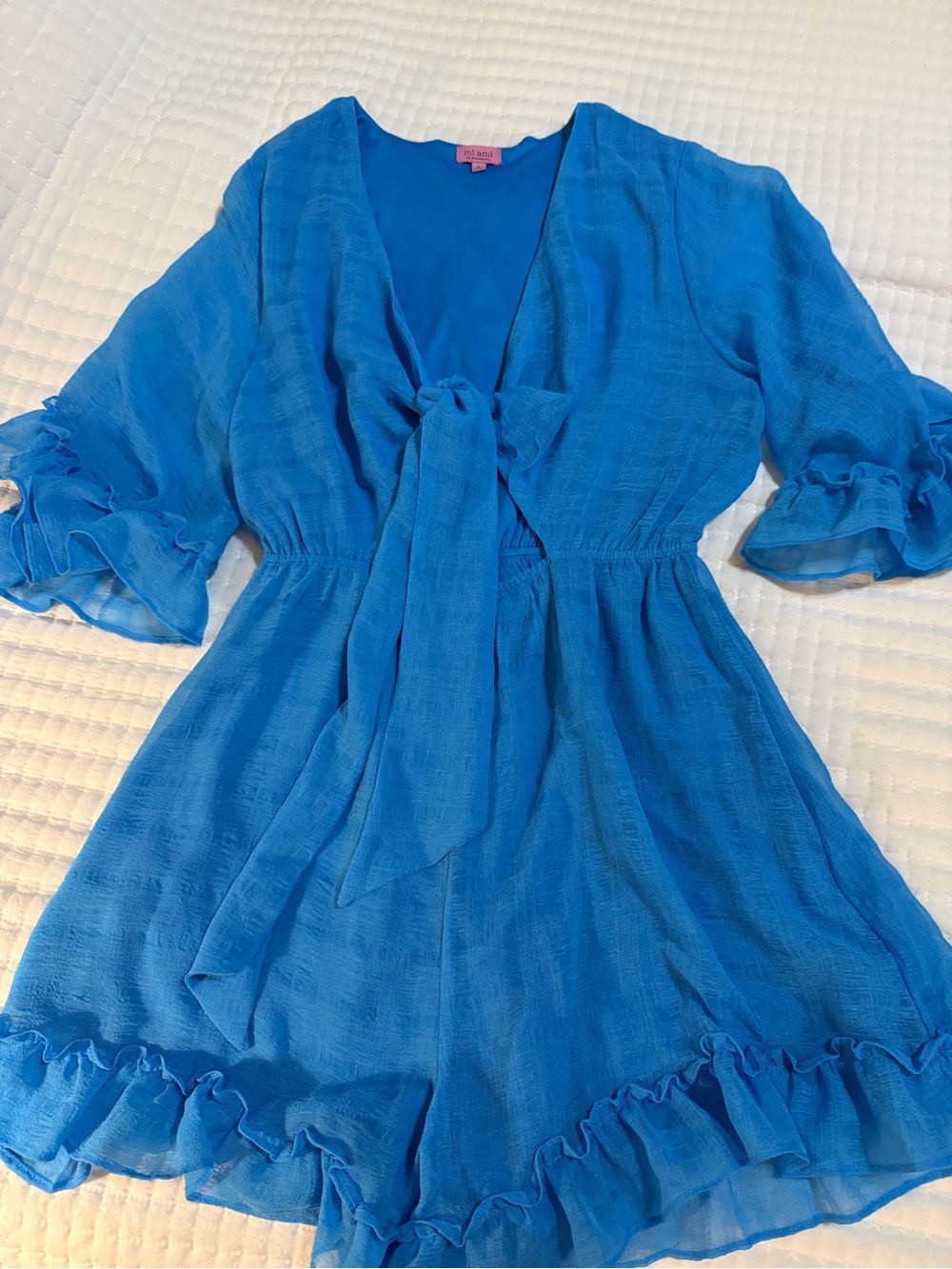miami Bright Blue Tie-Front Ruffle R - Picture 9 of 16